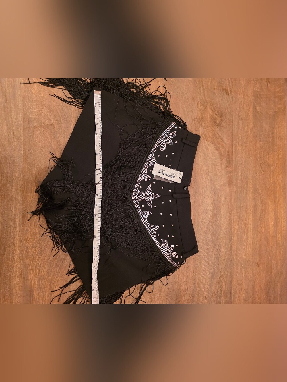 Nasty Gal Black Rhinestone Studded Fringe Back Shorts US Sz 6 - Picture 14 of 15